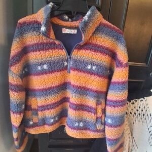 Pink Republic Multicolor Striped Sherpa Half-Zip Pullover - Blue, Purple, Yellow